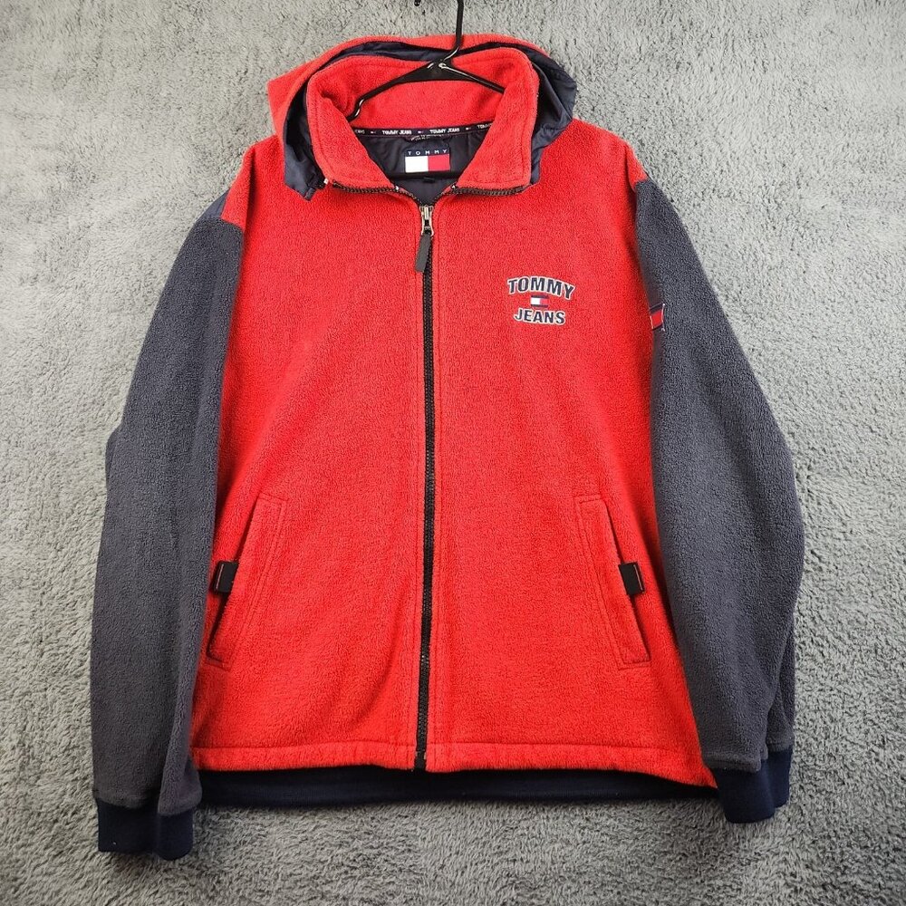 Tommy Hilfiger Y2K Zip Up Hoodie Jacket‎ Embroidered Men's Large Fleece Gorpcore